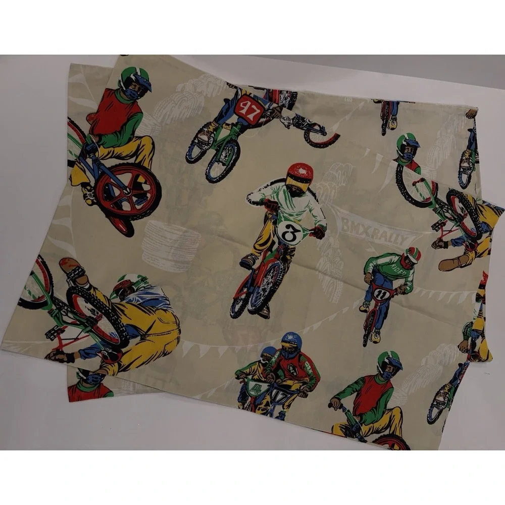 Vintage BMX Dirt Bike Novelty Pillowcase Set 2 Motocross‎ Racing 80s Retro Print